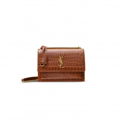 YSL SUNSET MEDIUM IN CROCODILE-EMBOSSED LEATHER 442906 (22*16*6.5cm)